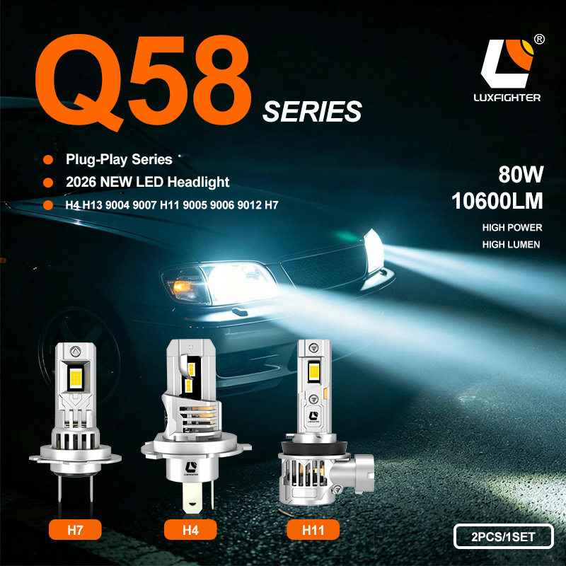 ໄຟໜ້າລົດຍົນ LED ແບບ plug-in ລຸ້ນ LUXFIGHTER 2026 Q58 ລຸ້ນໃໝ່ໄດ້ເປີດຕົວຢ່າງເປັນທາງການແລ້ວ.
