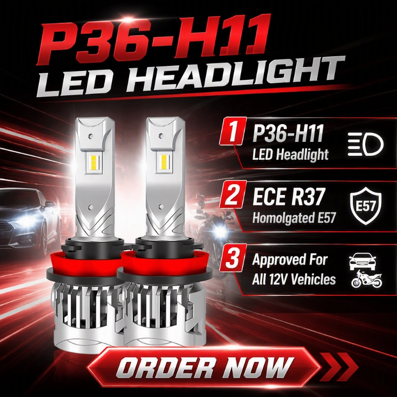 Luxfighter ເປີດຕົວດອກໄຟໜ້າ LED ECE R37-Certified P36 H11